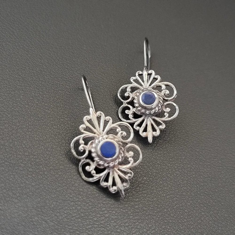 Vintage 925 Sterling Silver Filigree Drop Earrings with Secured French Wire